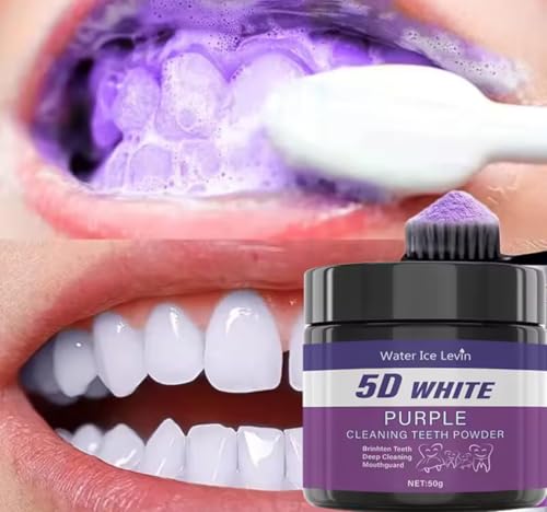 Water Ice Levin 5D White Purple Teeth Cleaning Powder with Pearl Essence, Mint, Baking Soda for Deep Cleaning, Teeth Brightening, 50g