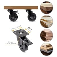 Emuca - Set aus 4 Lenkrollen für Möbel Ø75mm mit Anschraubplatte und Kugellager, schwenkrollen gummi aus schwarze Farbe. – Ansicht 8