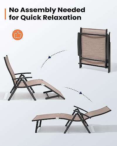 Pellebant Outdoor Chaise Lounge Set of 2, Aluminum Pool Lounge Chairs with Adjustable Backrest & Footrest, Foldable Pool Loungers for Beach, Poolside, Deck, Patio(2pcs, Espresso)