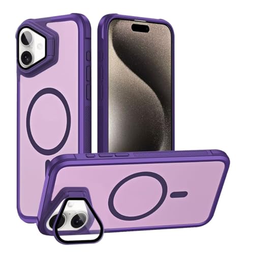 JMstore Coque pour iphone 16, Compatible avec MagSafe, Support Anneau pour Caméra Intégré, D'appareil Photo, Coque de Protection Mate Fine Antichoc -Pourpre
