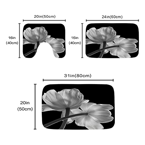 Schwarz und Weiß Blume Modern Bloom Rural Daisy Floral Badezimmer Teppiche und Matten Set 3-teilig, Memory Foam… – Bild 4