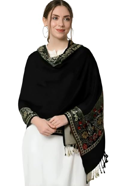 couture home Women's Floral Winter Shawl/stole, Multicolour with Tassels, Traditional Design, Size (30 * 80)-picture-15