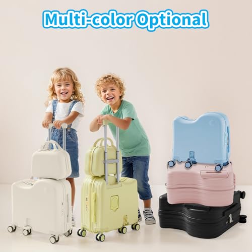 TABU Ride-on Luggage with Portable Bag for Kids，Hardshell Carry On Suitcase with Hidden Cup Holder, Foldable Pedal,Type-C & USB Interface, TSA Lock, 6-Spinner Wheels, Blue3