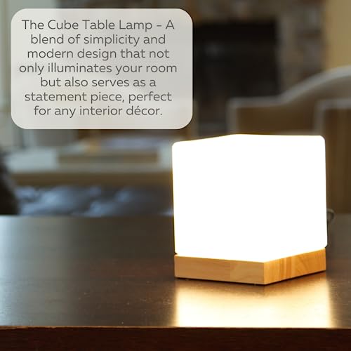 Square Lamp Accent Light Cube: Felix Glass Cube Table Lamp With 6W 2700K Led Bulb Included - Wooden Base Nightstand Cube Light For Bedside, Accent Lamp With Glass Shade For Bookshelf Lighting #TOP6