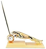 Dawn Analog Miniaturuhr Tischuhr Standuhr mit Quarzwerk und Motiv Jaguar 300402000051 Goldfarbiges Gehäuse 16,0 cm
