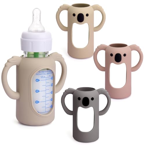 Image of 3 Pack Silicone Sleeves for Dr. Brown's Glass Bottles 4 OZ - Anti Breakage Baby Bottle Holder, Compatible with Dr. Brown's Glass Bottles for Babies with Handle(Not Compatible with Other Products)