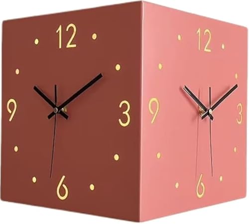 KryZaro 置き時計・掛け時計 両面コーナーサイレントクォーツ壁掛け時計(振り子付き モダンリビング用 ホームデコ クリスマスプレゼント ブラック)