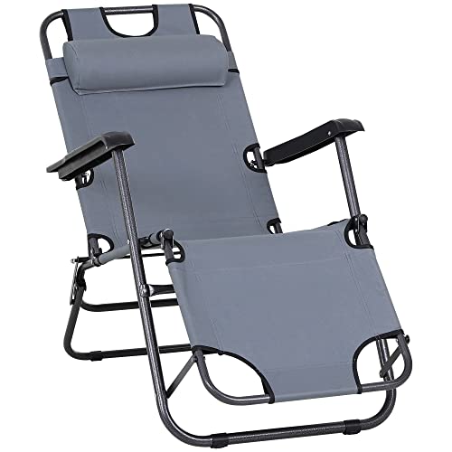 Outsunny Chaise Longue inclinable transat Bain de Soleil Fauteuil Relax Jardin 2 en 1 Pliant têtière Amovible Charge Max. 136 Kg Toile Oxford Facile d'entretien Gris Clair