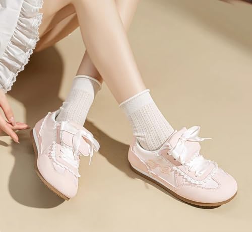 Cute Ballet Ribbon Aesthetic Shoes Low Top Lace up Walking Sneakers for Women, Platform Trainers - Comfort Meets Sweet Elegance4
