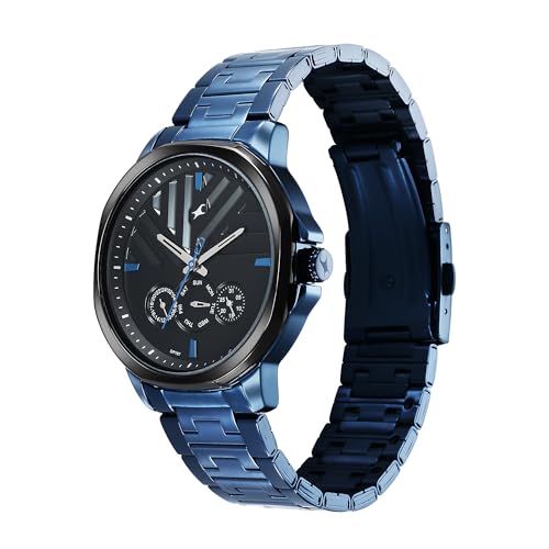 Image of Fastrack Fleek Quartz Multifunction Black Dial Blue Stainless Steel Strap Watch for Guys - NT3303KM03