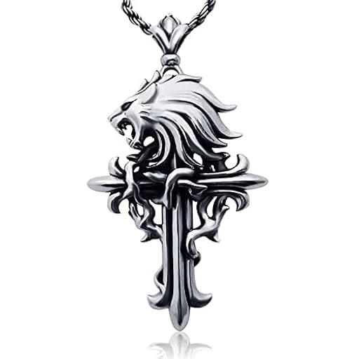 Kashasin Final Fantasy VIII - Collar de plata de ley 925 con colgante de corazón de león durmiente y cruz, accesorios de joyería para cosplay, Plata esterlina | Ya disponible en tu tienda friki favorita! En mundofriki.es!