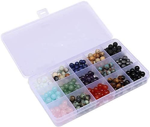 Gemstone Beads 8mm Round 15 Color Assorted Box Set Onyx Amazonite Lapis Lava Crystal Energy Stone Healing Power Loose Beads for Jewelry Making