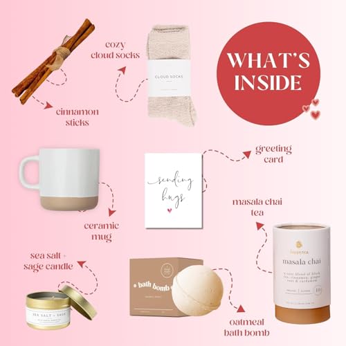 Image of Self Care Gift Basket for Women - Get Well Soon Care Package with Tea, Socks, Mug & Honey - Sympathy, Thinking of You & Mothers Day Gifts