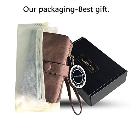 Aoxonel Women's Small Bifold Leather Wallet Rfid Blocking Ladies Wristlet With Card Holder Id Window Coin Purse (Brown) #TOP6