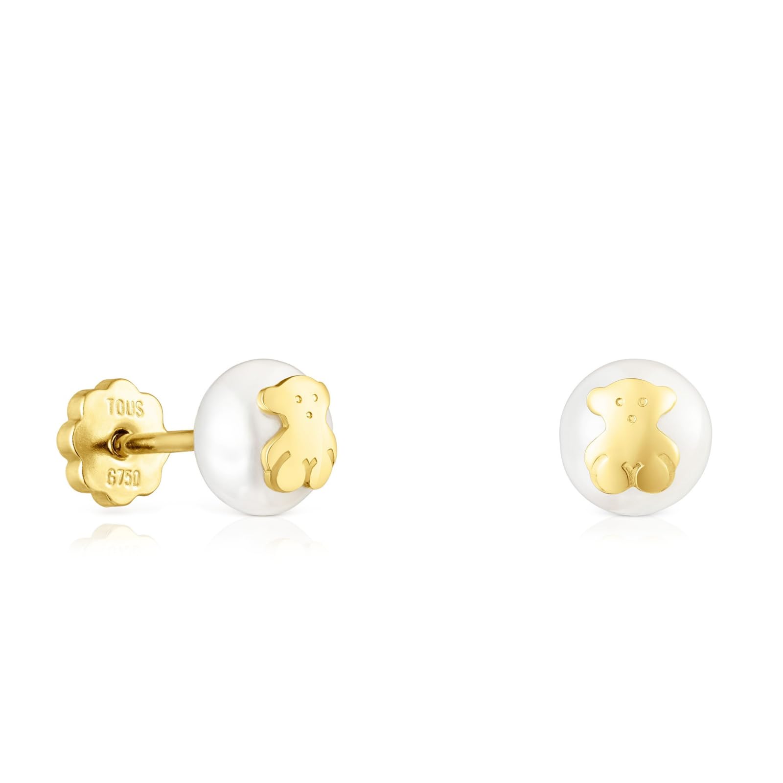 TOUS Pendientes de Oro de 18kt para Bebé con Perla Cultivada 0,6 cm y Motivo 0,45 cm, con Cierre de Rosca, Elegante y atemporal, Colección Icon Pearl