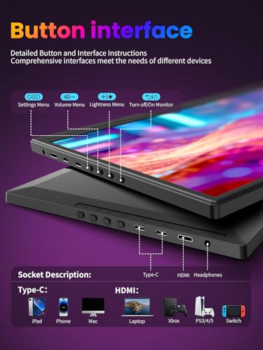 Image of 15.6 Inch Portable Monitor, 1080P FHD IPS Ultra-Slim Travel Monitor with Kickstand & Speakers, USB-C HDMI Plug & Play HDR External Monitor for Laptop PC Phone PS5 Xbox Switch