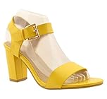 Gizelle Womens Low MID Heel Block Peep Toe Ladies Ankle Strap Party Strappy Sandals UK 3-8 (6 UK, Yellow Patent)