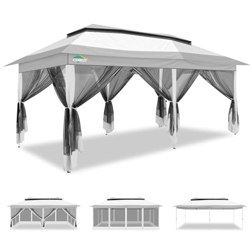 Image of COBIZI 10x20 Pop up Canopy Tent - 12x20 Gazebo, Party Tents for Parties, Carpas para Fiestas, Large Outdoor Popup Patio Screened Gazebos, Shelter Tents with Net for Backyard, Commercial,Light Grey