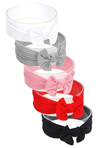 Hocaies Vendas del bebé Hairband de los bebés recién Nacidos Diademas de bebé anchas con lazo Diadema Elástica Niñas Banda Para Cabeza Bebe Accesorio Bebe Niñas Recien Nacida (5 Piezas - O)