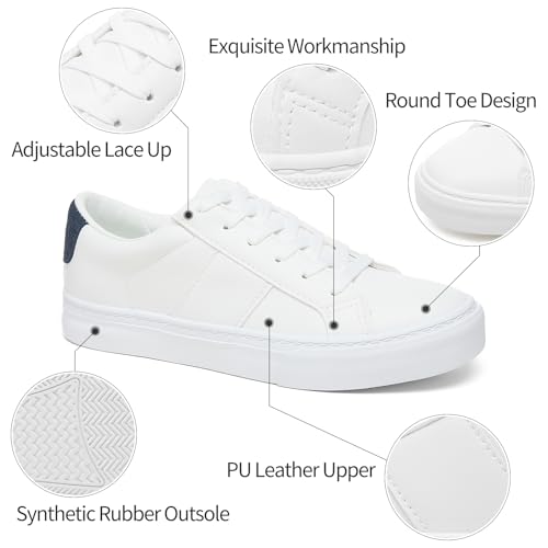 Image of Adokoo Women's Fashion Sneakers PU Leather Casual Shoes White Tennis Low Top Shoes Womens Lace Up Sneakers