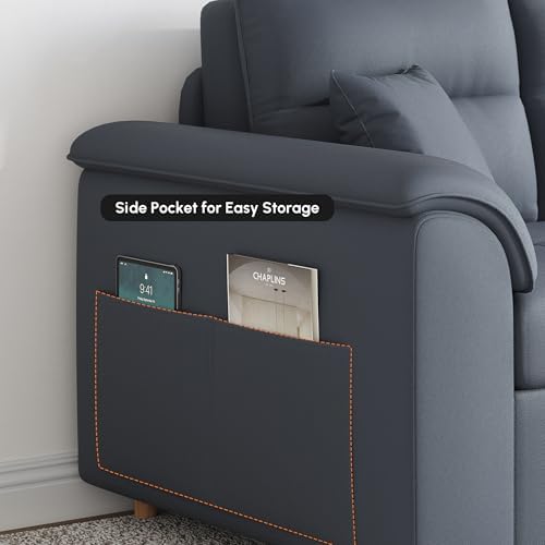 homary 74" Queen Sleeper Sofa Bed – 2-Seater Convertible Couch with Pull-Out Bed with Storage Drawers & Side Pockets, for Apartment Living Room (Deep Gray) - Thumbnail 4