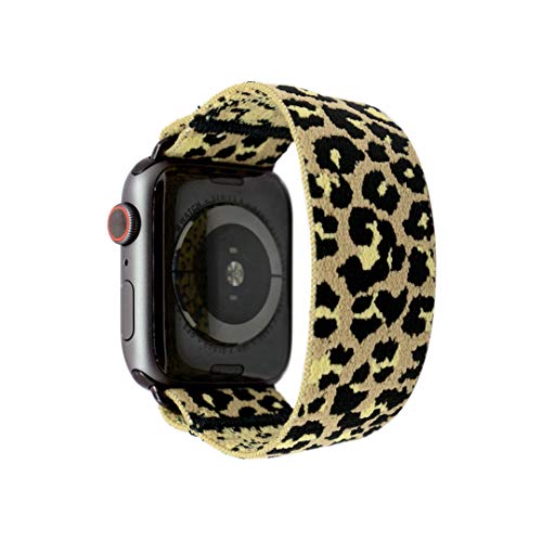 Tefeca Beige Cheetah/Leopard Pattern Elastic Compatible/Replacement Band for Apple Watch (Black Adapter, XS for 5.5-6.0 inch wrist, 42/44/45mm)
