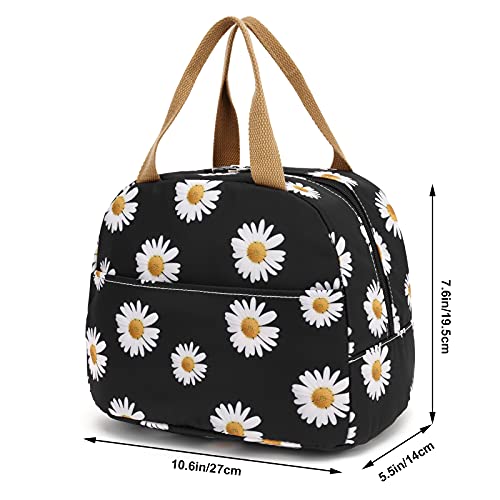 Yusudan Floral Lunch Bag For Women Girls, Flower Reusable Insulated Picnic Tote Bags For Adults Kids Work School Hiking Beach (Daisy Black) #TOP5