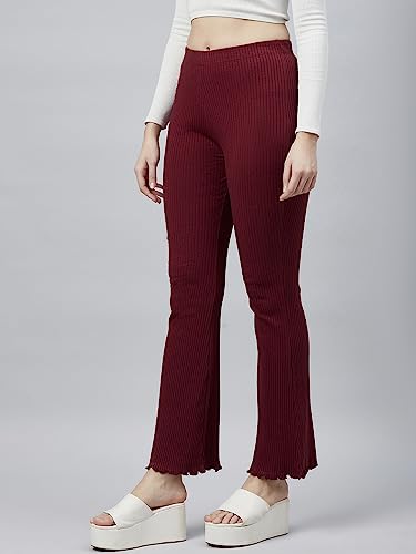 Image of BLINKIN Women's Stretch Fit Mid Rise Ribbed Stretchable Flared Pants | Boot Cut Bell Bottom Pants - Ideal for Yoga & Gym Wear, Casual Wear & Office Wear Trousers