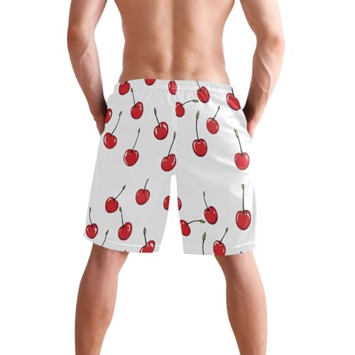 Red Cherry White Men's Swim Trunks Quick-Dry Bathing Suit Swimming Board Shorts S3