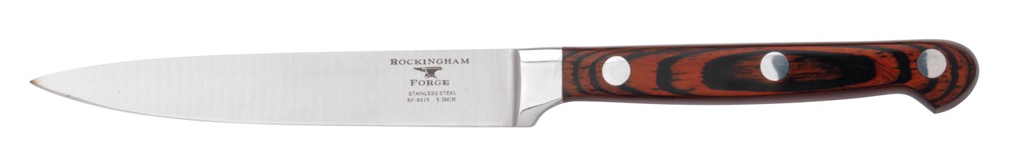 Rockingham Forge Essentials 8000 Series 5” Utility Knife with Classic Riveted Pakkawood Handles and Full Tang Construction, Stainless Steel Blades