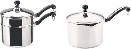 Farberware Classic Stainless Series - Caldera doble cubierta de 2 cuartos y cacerola clásica de acero inoxidable de 3 cuartos de galón color plateado