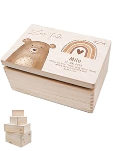 Wunderwunsch Personalisierte Erinnerungsbox Baby Taufe Holz