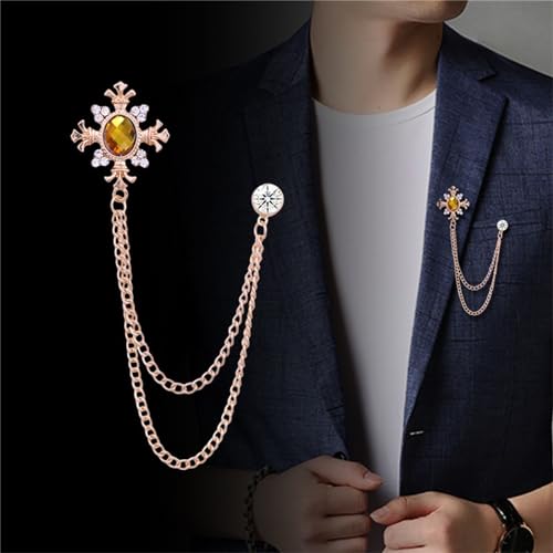 Image of 2PCS Long Chain Brooch Crystal Tassel Brooch Pin Gem Brooch Fashion Scarf Tie Pins for Women Men Wedding
