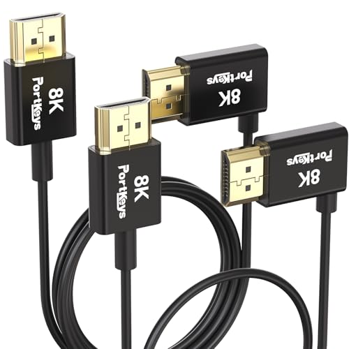 Portkeys ultracienki kabel Zestaw 2 sztuk, koaksjalny 10‑rdzeniowy, 2,4 mm, pełna mapa 19 PIN, 8K@60 Hz 4K@120 Hz, 10-żyłowy, z miedzi, ultra cienki (1m i 30cm Zestaw 2 sztuk)