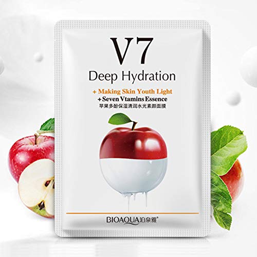 Bioaqua V7 Deep Hydration Making Facial Skin Youth Seven Vitamins Essence Orange Kiwi Apple Strawberry Face Mask Refreshing Moisturizing Natural Extract 30G X 8 Pcs #TOP5