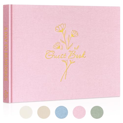 Lanpn Libro de Visitas de Boda 108 Páginas en Blanco, Libro Firmas Boda de Lino, Libros de Firmas para Bodas, Aniversario, Bautizos, Cumpleaños, Libro de Recuerdos, álbum de Invitados de Boda, Rosa