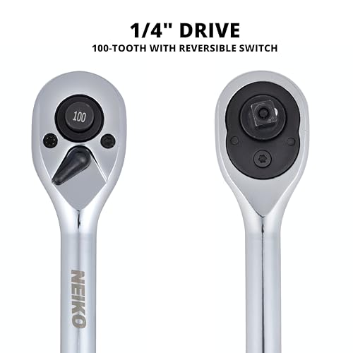 Image of NEIKO 03115A 1 /4 Inch Ratchet Wrench, 100-Tooth Reversible Ratchet, 3.6 Degree, Quick Release 1 /4 Drive Ratchet, 6 inch Handle Ratchet, Oval Head Socket Wrench, CR-V Steel Quarter Inch Rachet Wrench