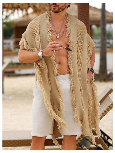 Verdusa Men's Knit Poncho Open Front Fringe Fall Loose Cardigan Cape Knit Shawl Wrap3