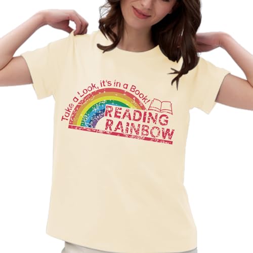 Image of Take a Look It's in a Book Shirt for Women Funny Reading Rainbow Graphic T Shirt Book Lover Gift Tee Tops