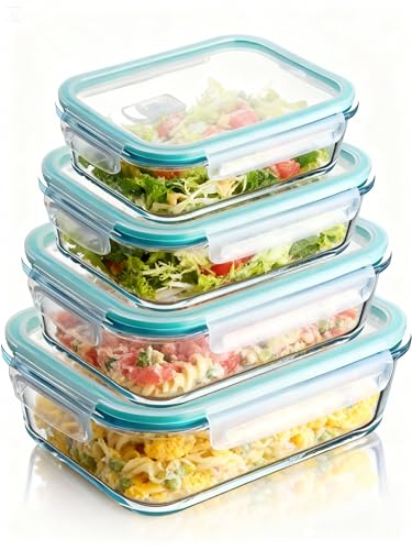 Conjunto 4 Potes de Vidro Tampa Hermética Organizador Marmita Alimentos Retangular Anti Vazamento