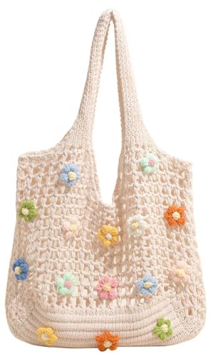 Epsion 2025 Woven Tote Bag for Women Summer Handbag Chic Flower Hobo Purse Shoulder Bag Beach Travel