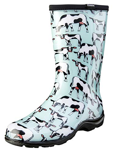 Sloggers Women's Waterproof Rain and Garden Boot with Comfort Insole, Cow-abella Mint, Size 9, Style 5017CWM09