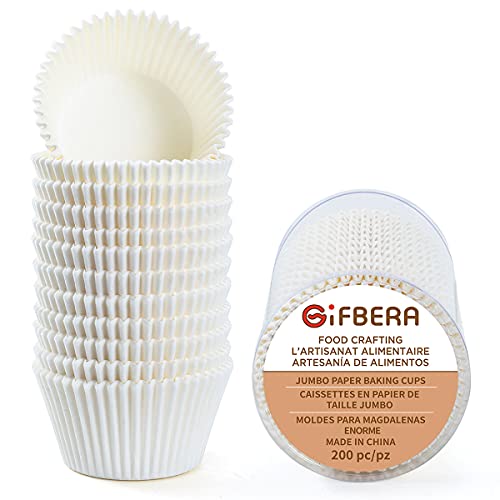Jumbo White Cupcake Liners Greaseproof Paper 200-Count - Gifbera Odorless Muffin Baking Cups Cupcake Wrappers for Wedding Birthday Celebration Occasion