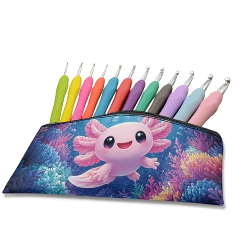 Image of Pink Axolotl Pencil Case for Kids Underwater Pen Holder with Sturdy Zipper Wear Resistant Pencil Box for Preschool Stationery Pouch for Little Girls