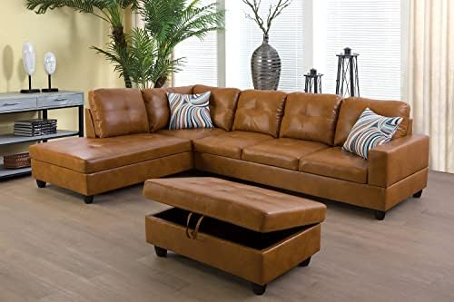 SIENWIEY Sectional Sofa for Living Room,L Shape Faux Leather Sectional Couches for Living Room Set with Chaise Storage Ottoman for Living Room Furniture Sets(Left Chaise,Ginger)