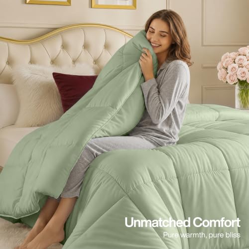 Image of Utopia Bedding Comforters Twin Size, All Season Duvet Insert, Down Alternative Box Stitched Bed Comforter with Corner Tabs, Machine Washable (Sage Green)