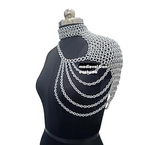 Multicolor Crystal Body Chain, Chainmail One Side Shoulder Collar With Small Chain Layers, Aluminum Butted Ring Neck Piece, Medieval Cosplay Costume,