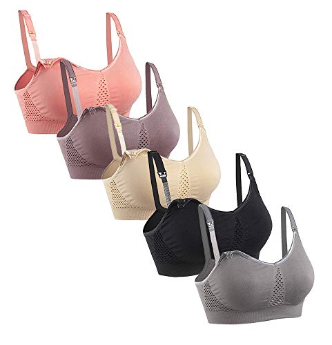 Ritera Damen 5er Still-BH Schwangerschaft ohne Bügel Nahtlose, Clip Down Cups Maternity Schwangerschafts BH, M Cover