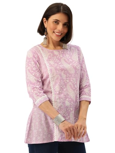 Image of FABRIC FITOOR Womens Floral Print Cotton A-Line Top (Blue)