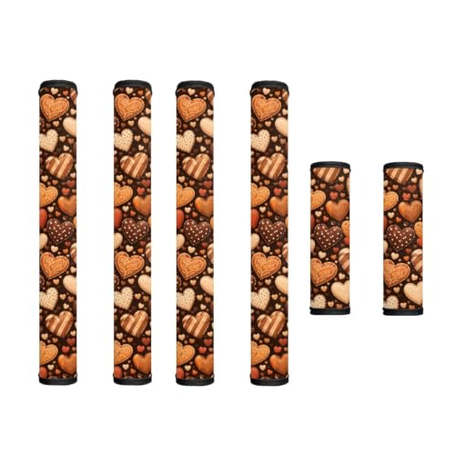 Image of 6 Pcs Refrigerator Microwave Door Handle Covers Electrical Appliances Handle Protector for Fall Autumn Winter Home Decorations, Heart-Shaped Cookie Print Brown